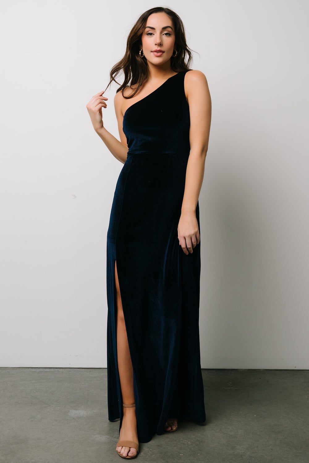 Tatiana Velvet One Shoulder Maxi Dress | Navy Purchase For Sale