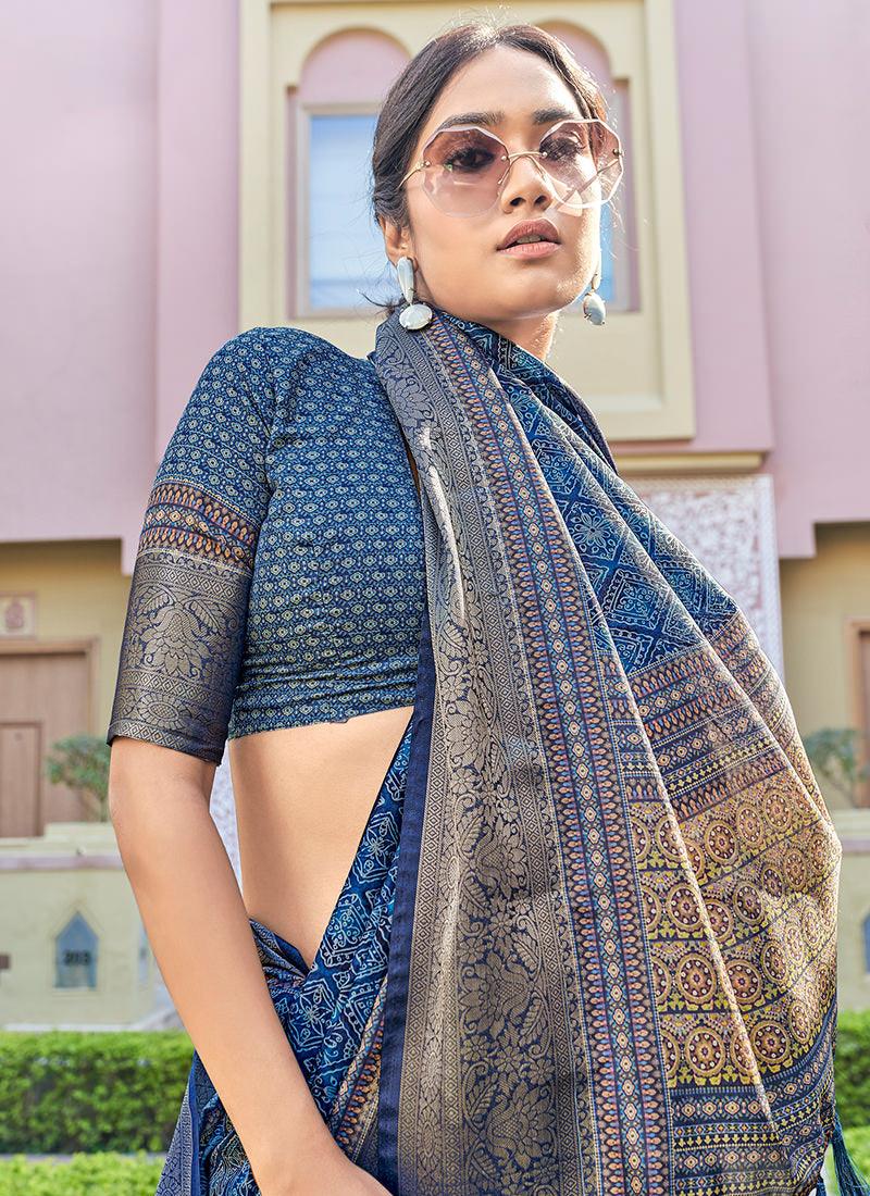 Silk With Digital Print Blue Floral Saree Discount Release Dates