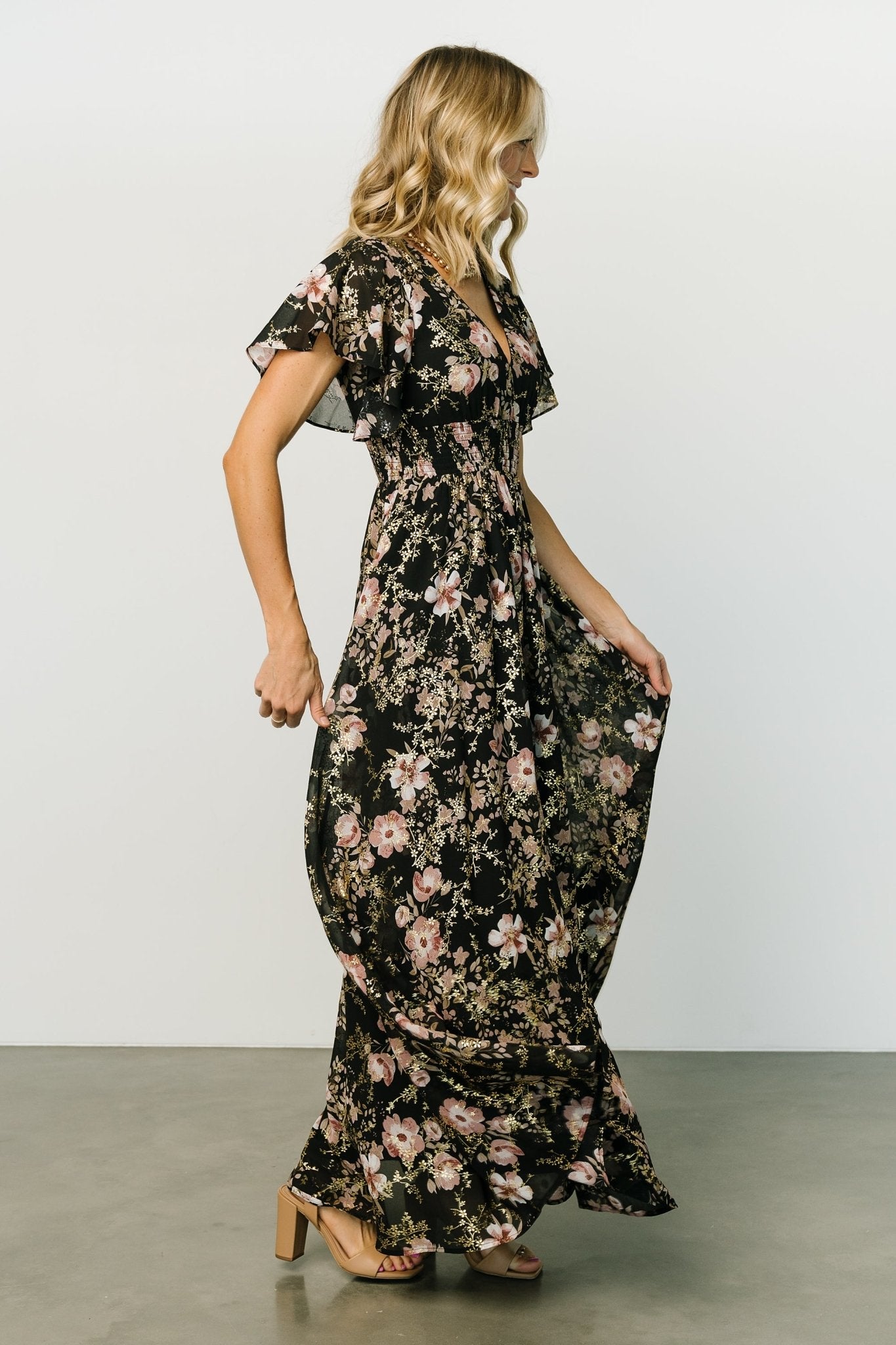 Lynlee Metallic Maxi Dress | Black + Mauve Outlet Shop Offer