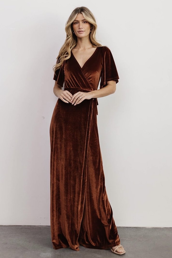 Meghan Velvet Wrap Maxi Dress | Bronze Low Pice Sale Online