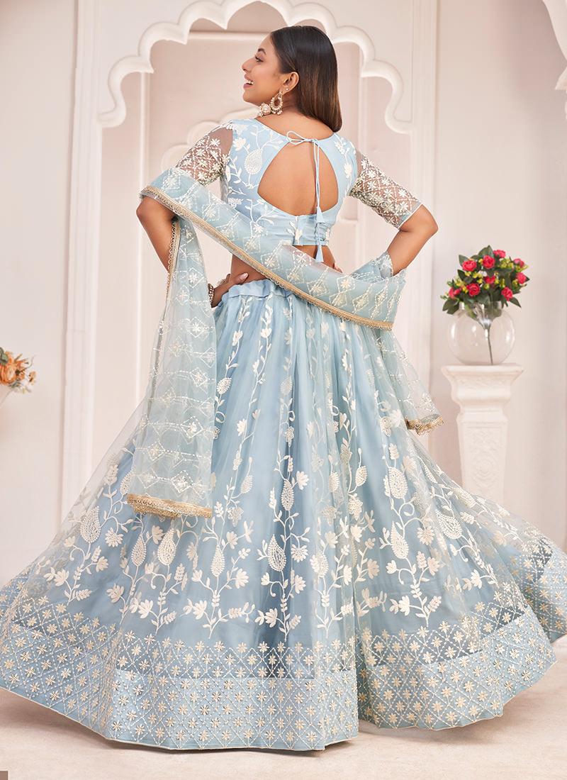 Embroidered Ice Blue Soft Net Lehenga Outlet Largest Supplier