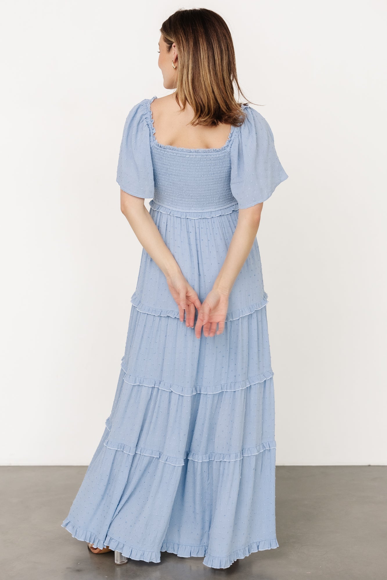 Lenora Smocked Dotted Maxi Dress | Dusty Blue Buy Cheap Classic