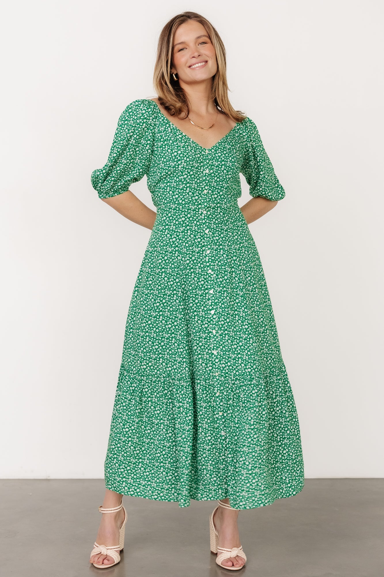 Elisabeth Button Dress | Green Floral Discount 2025 New