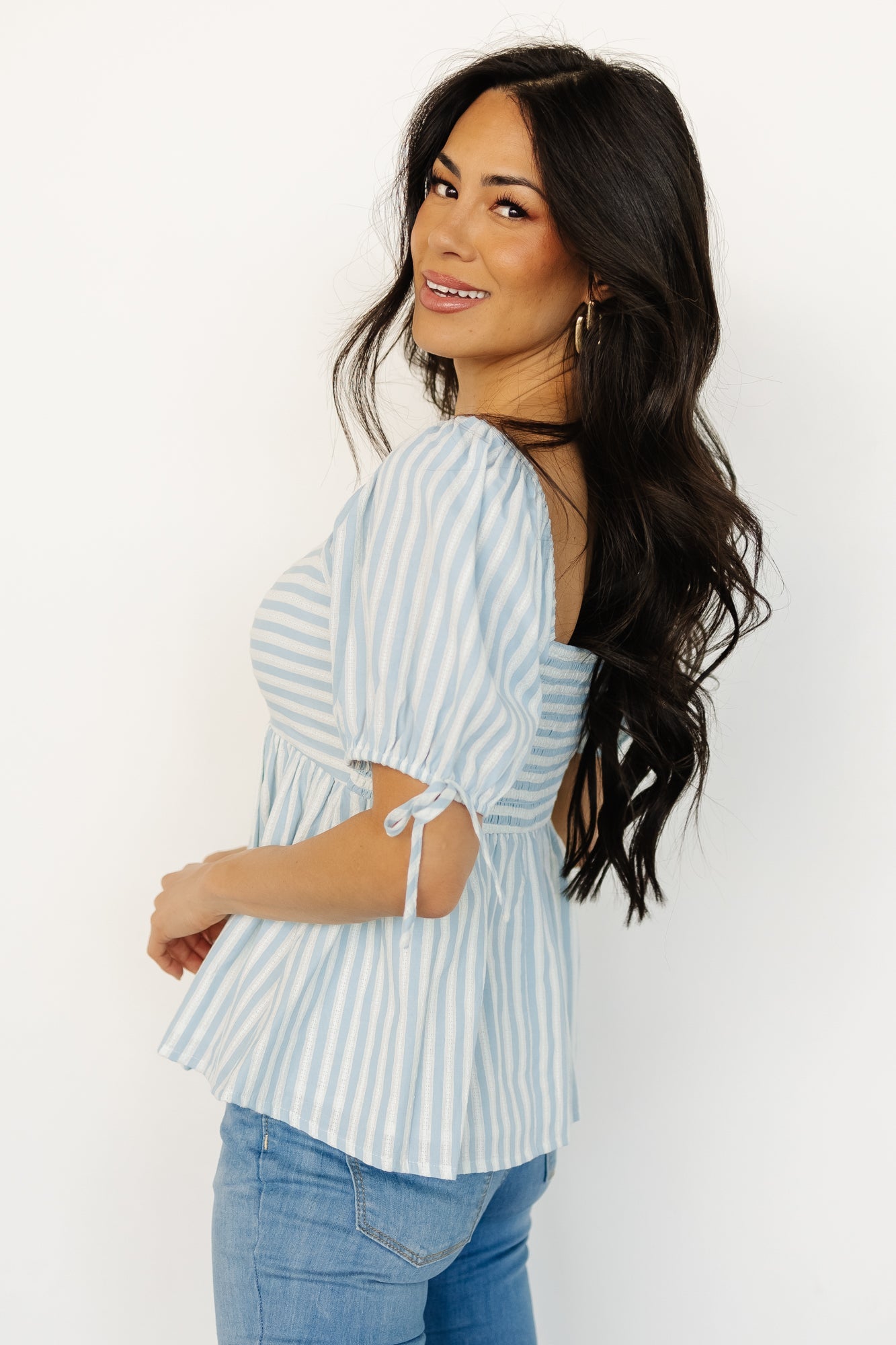 Betsy Peplum Top | Blue + White Stripe Pay With Visa Cheap Pice