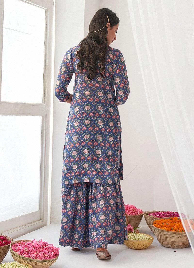 Digital Printed Pakistani Blue Sharara Quality Original