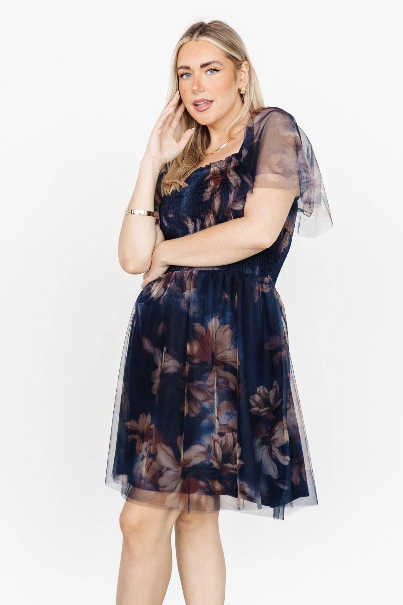 Tivoli Tulle Short Dress | Dark Blue Floral For Cheap Online