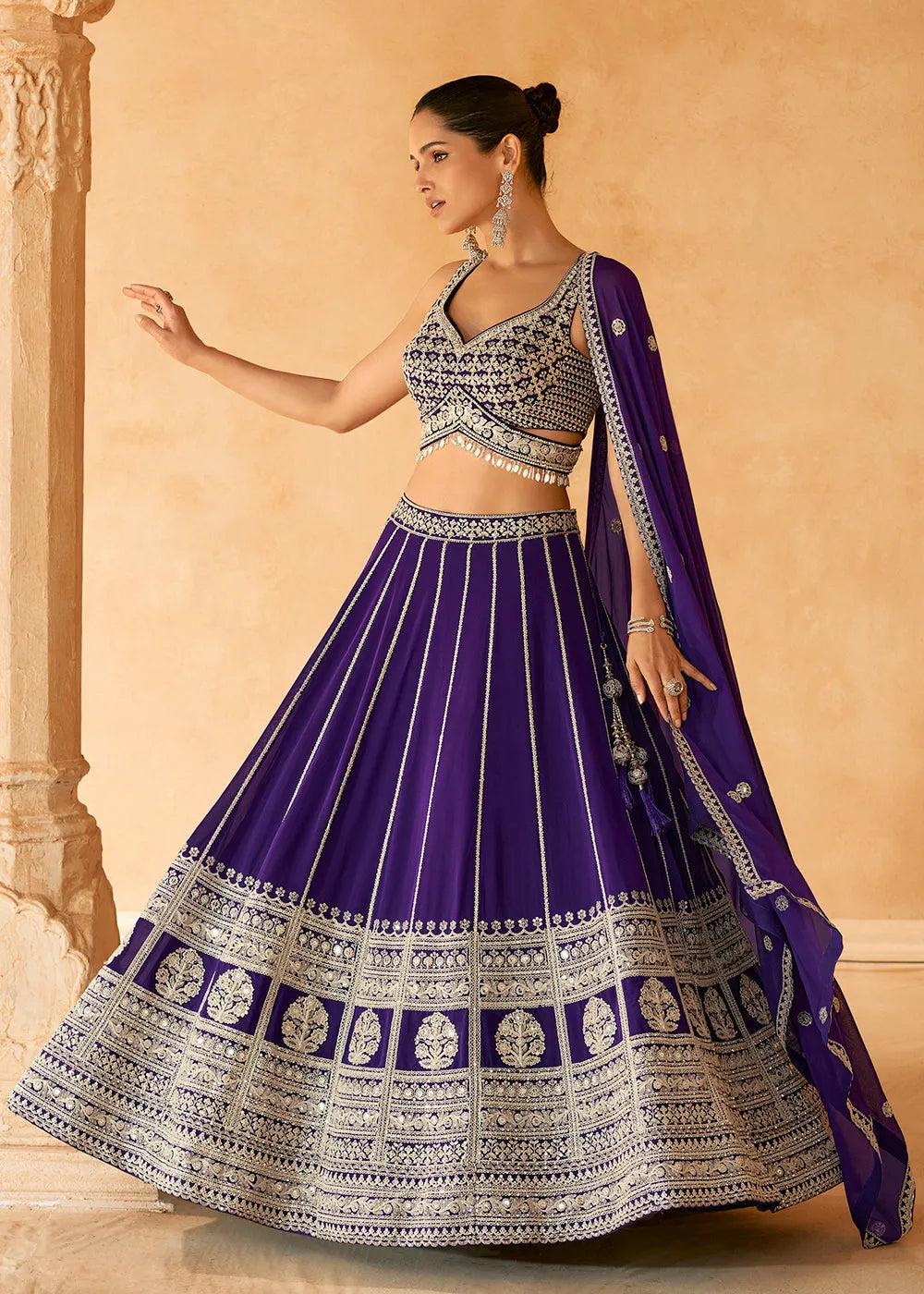 Angelic Purple Embroidered Bridal Lehenga Choli Cheap New Arrival