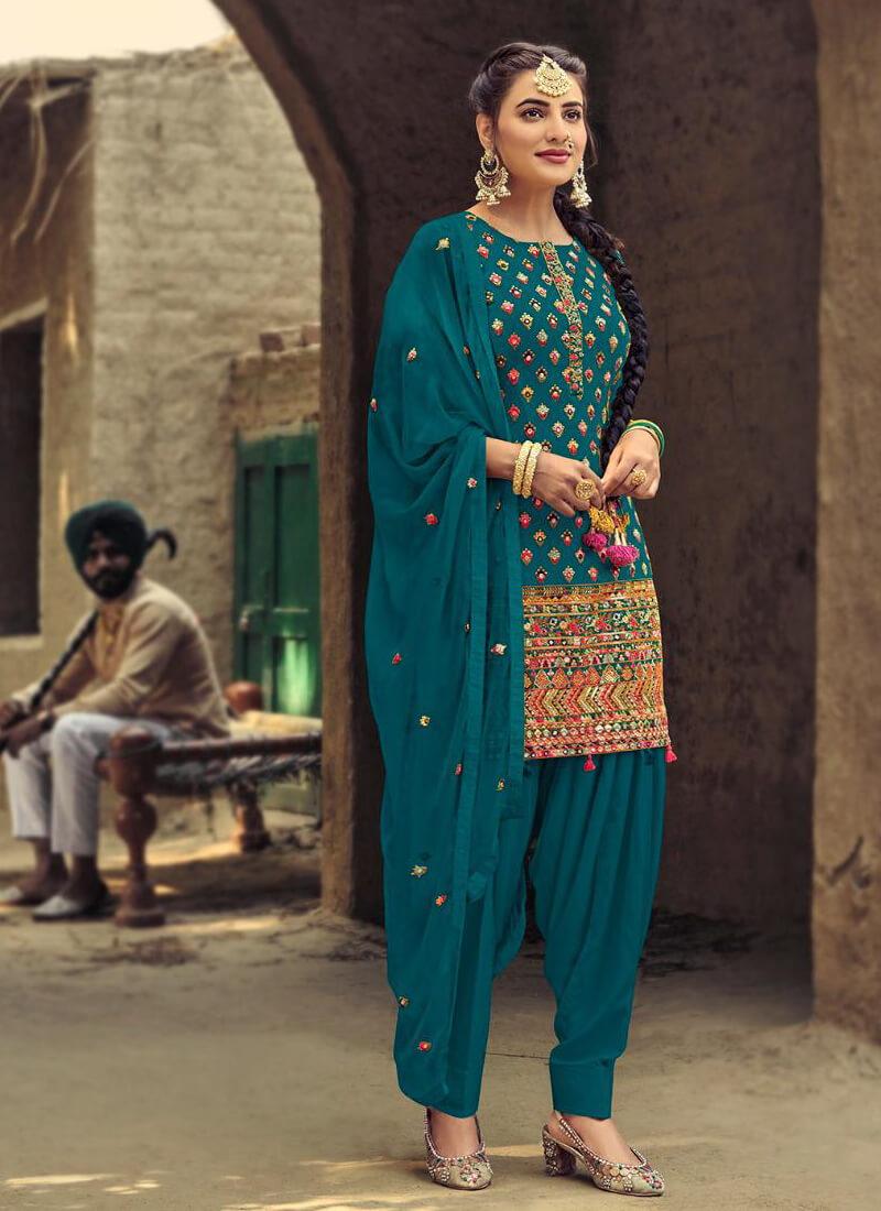 Lovely Turquoise Color With Dhoti Style Suit Salwar Kameez Outlet Deals