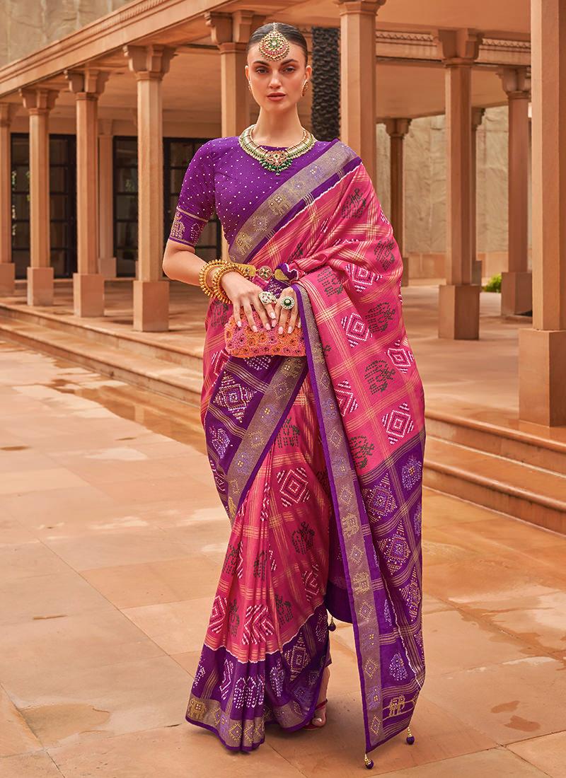 Pink Color Sleeveless Dola Silk Saree Finishline