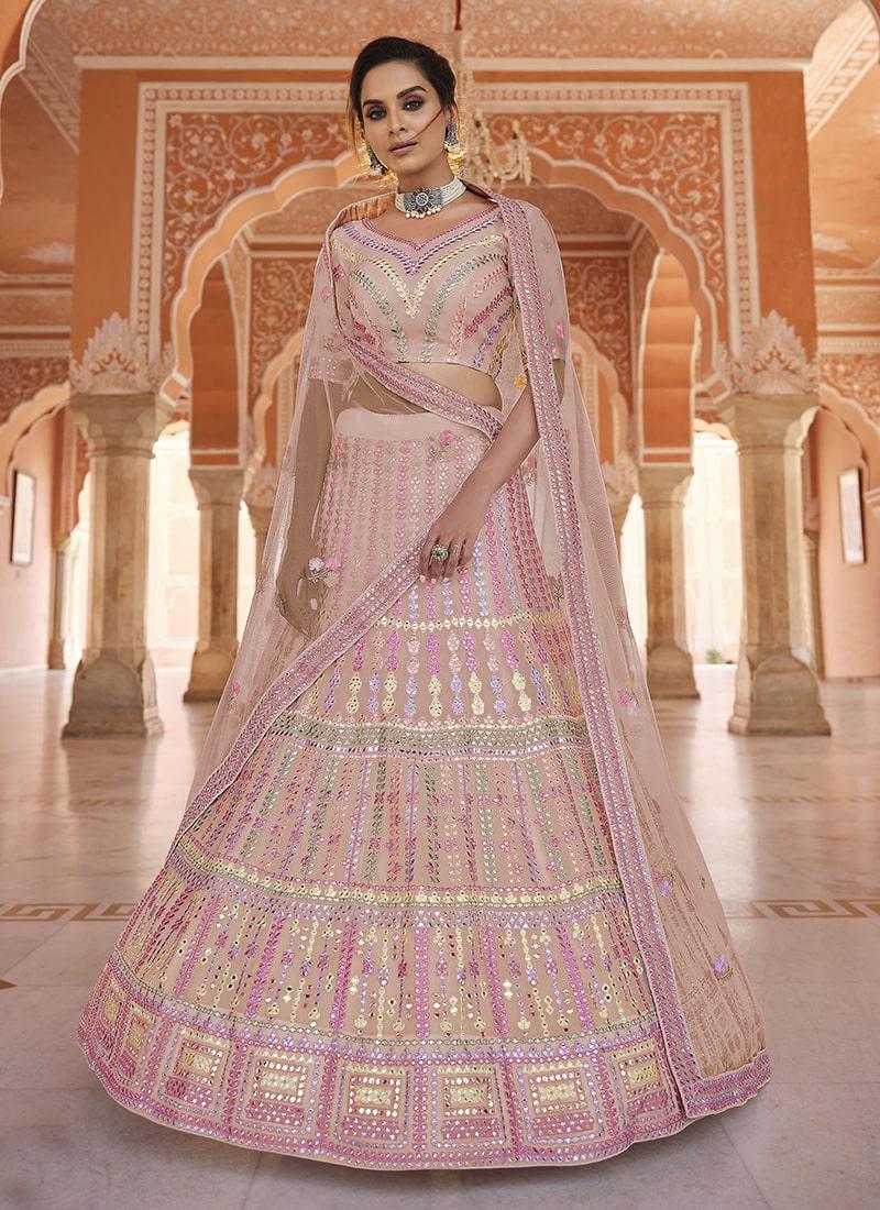 Peach Color Organza Fabric Resham And Gota Work Lehenga Cheap Pice Wholesale