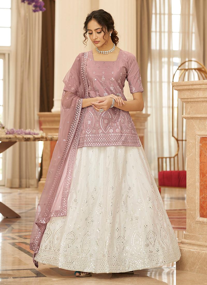 Gota Patti Work Pearl White Color Lehenga With Contrast Choli And Dupatta Sale Official