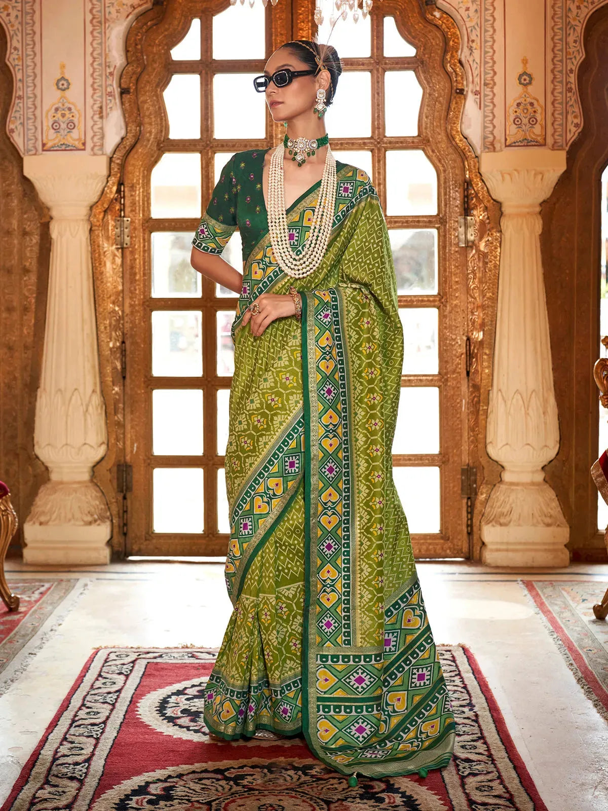 Outstanding Olive Green Silk Designer Patola Saree Release Dates Cheap Online