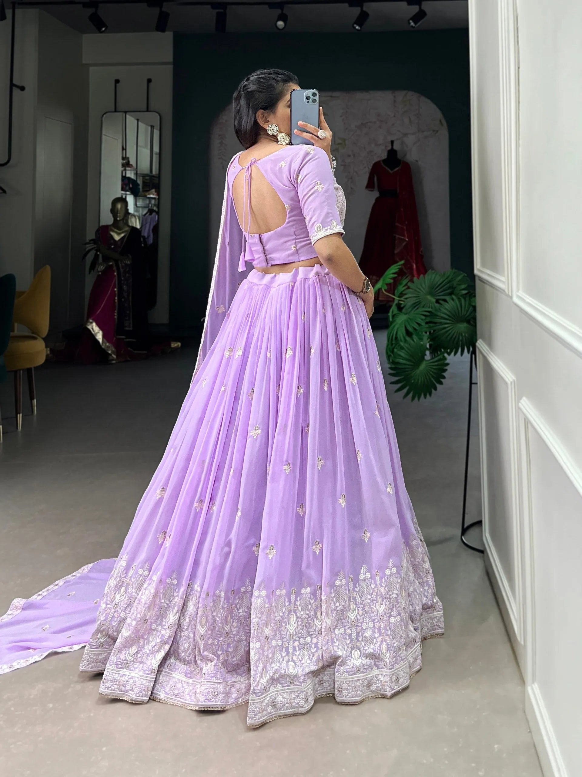 Dreamlike Lavender The Bridesmaid Embroidered Lehenga Choli Free Shipping High Quality