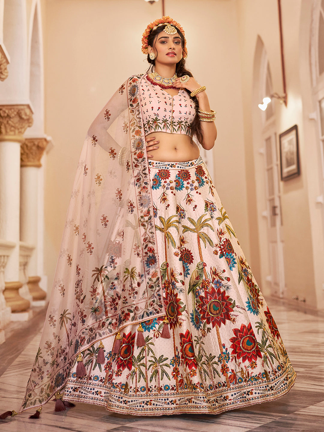 Exquisite Off-White Art Silk Floral Lehenga Choli Set Wide Range Of Sale Online