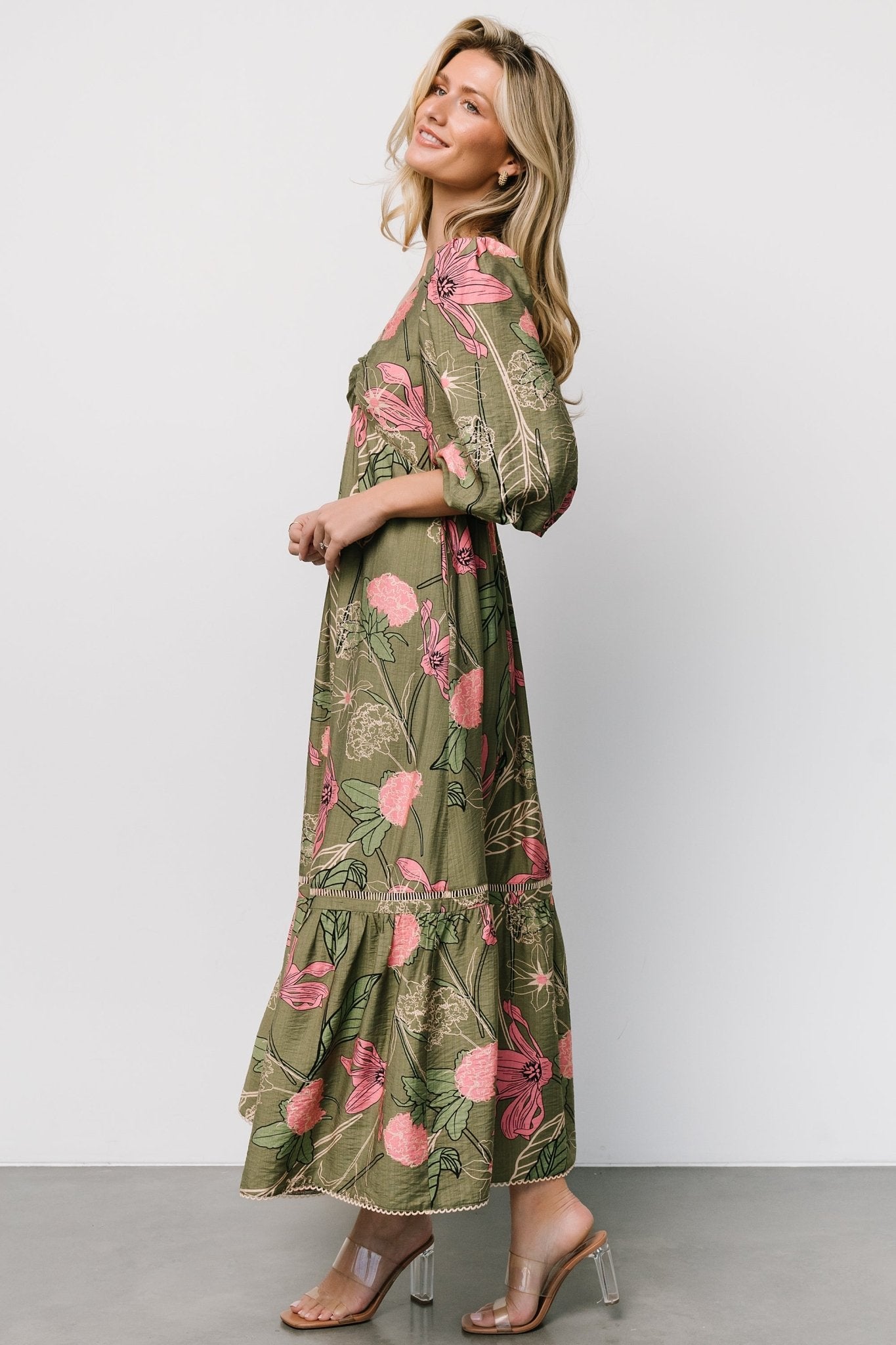 Lonna Dress | Olive + Fuschia Floral Outlet Geniue Stockist