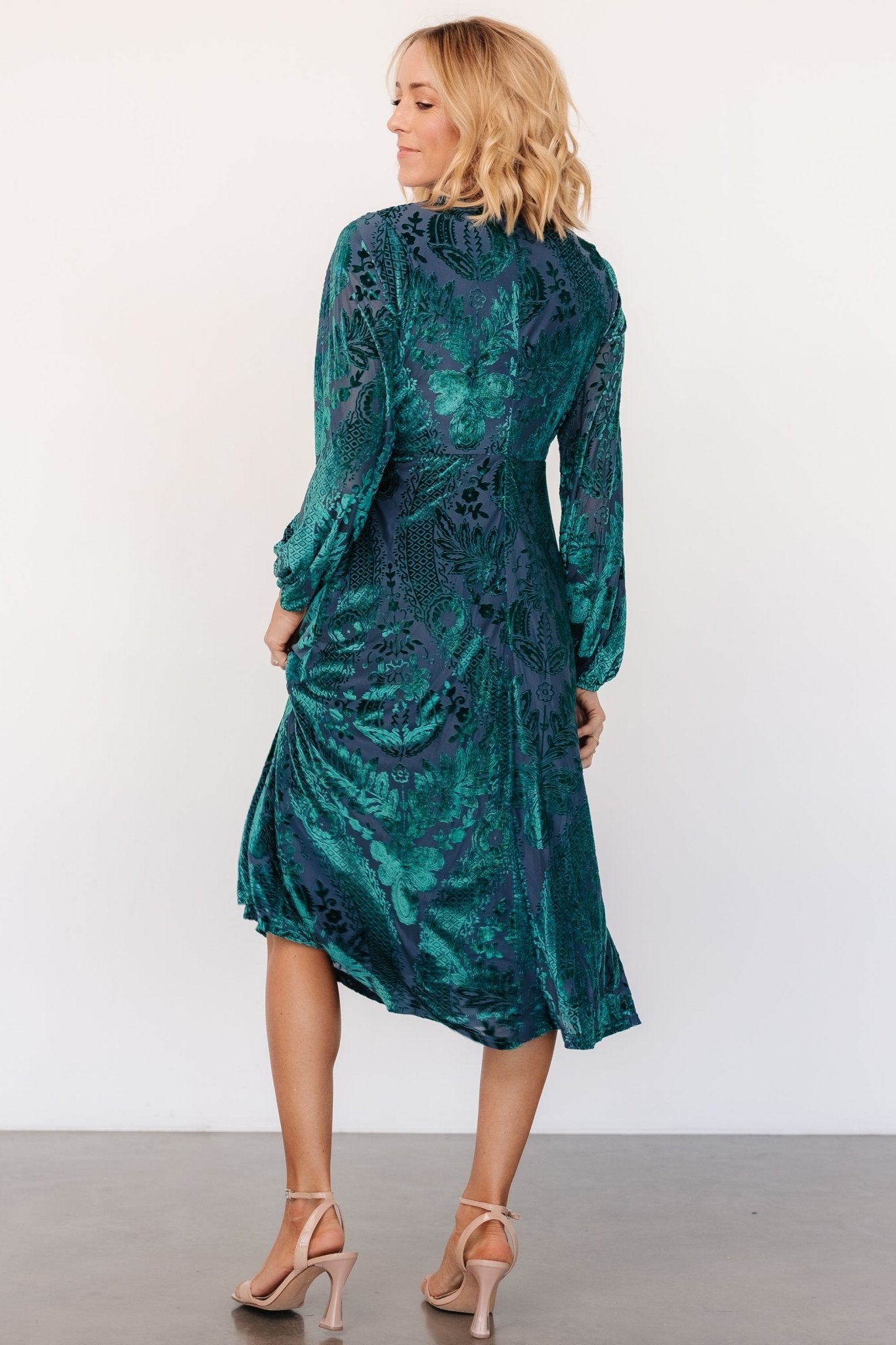 Lorielle Velvet Midi Dress | Emerald Print Clearance For Nice