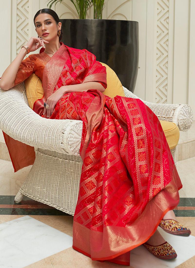 Classic Wear Red Patola Silk Saree Online Online Clearance