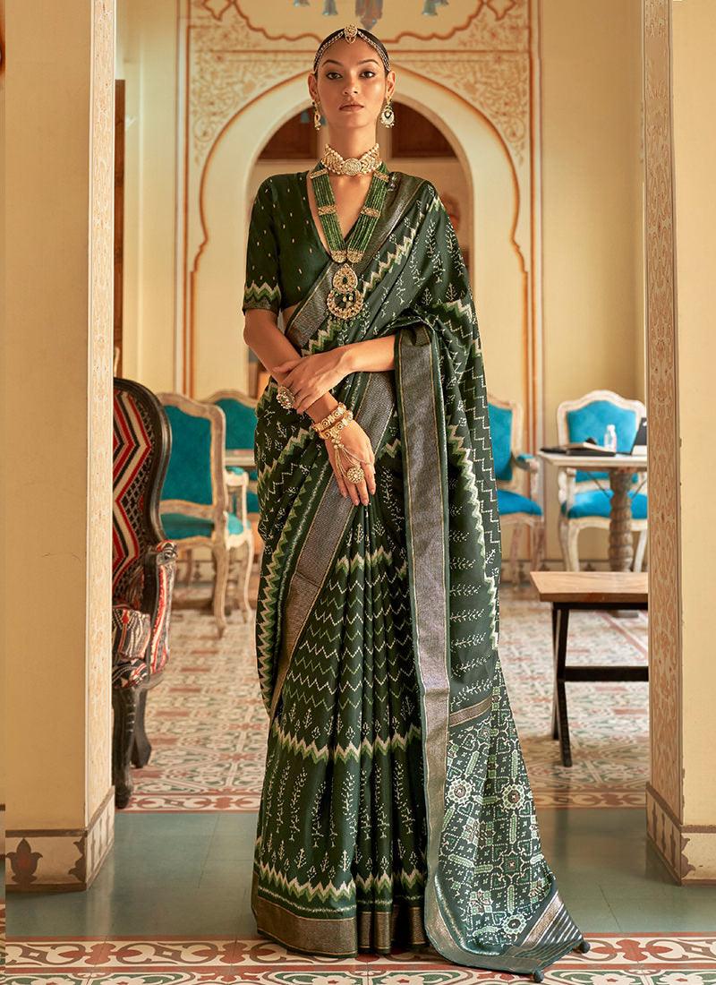 Dark Green Smooth Silk Base Patola Saree Outlet Largest Supplier