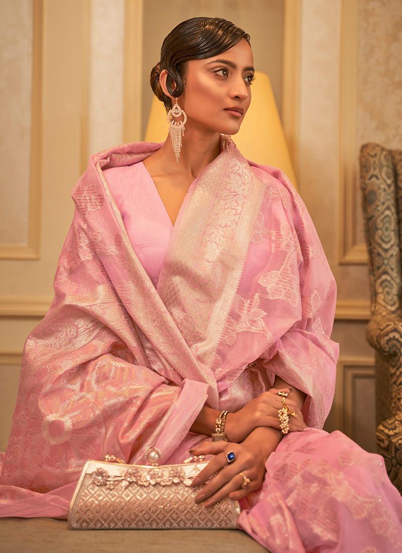 Baby Pink Silk Weaving Classic Saree Sale How Much