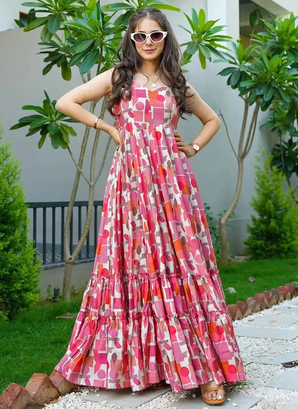 Pink Rayon Fully Stitched Fully Flared Designer Gown Buy Online Cheap Pice