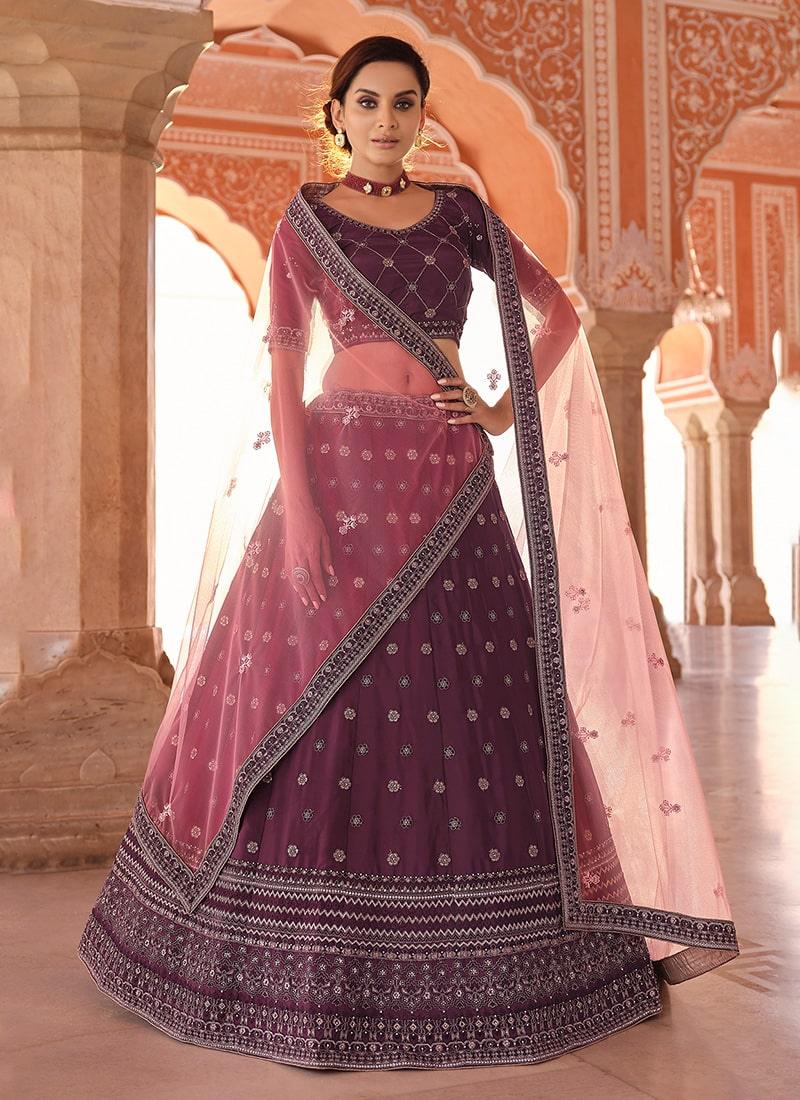 Wine Color panelled Wedding Lehenga With Thread And Zarkan Work Sale Cheapest Pice