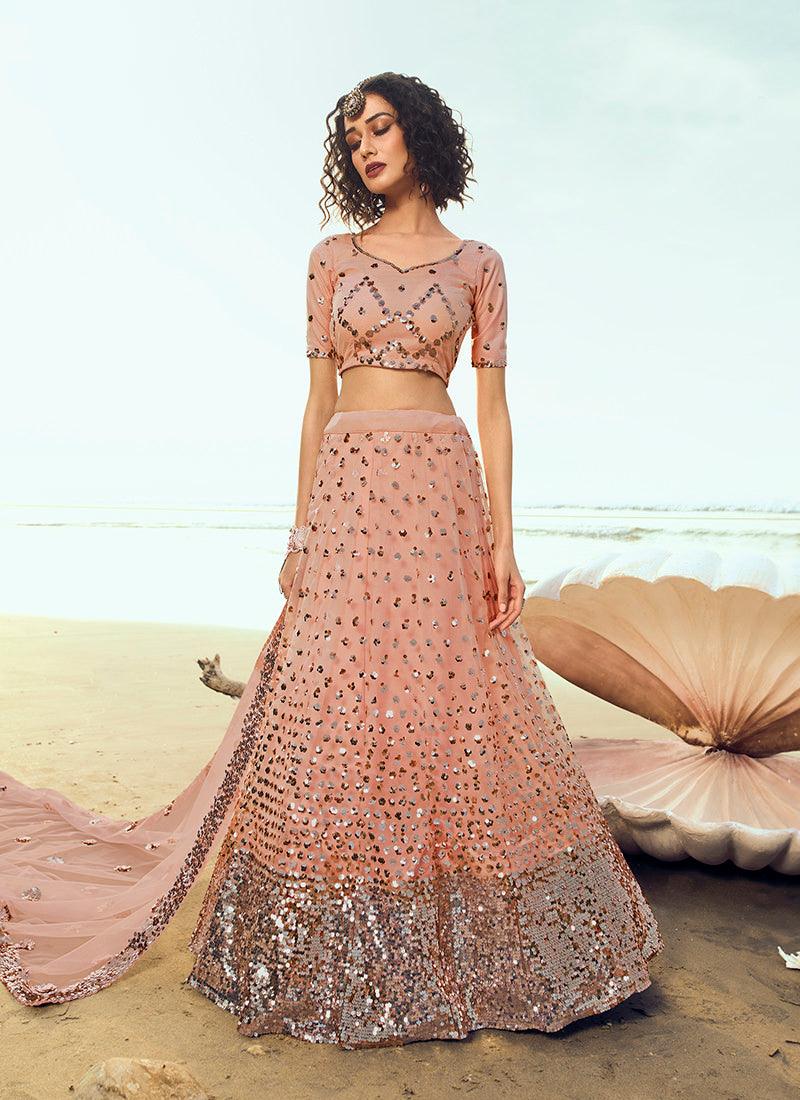 Fantastic Peach pink Soft Net Base Sequin Work Lehenga Choli Cheap Sale With Credit Card