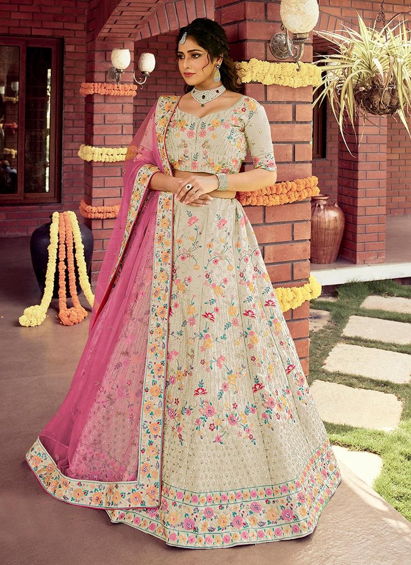 Cream Color Raw Silk Fabric Lehenga With Sequins Work Buy Cheap 100% Original