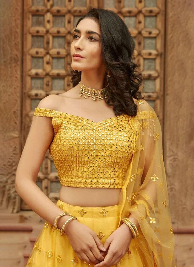 Organza Base Yellow Color Mirror Work Lehenga Choli With Dupatta Outlet Big Discount