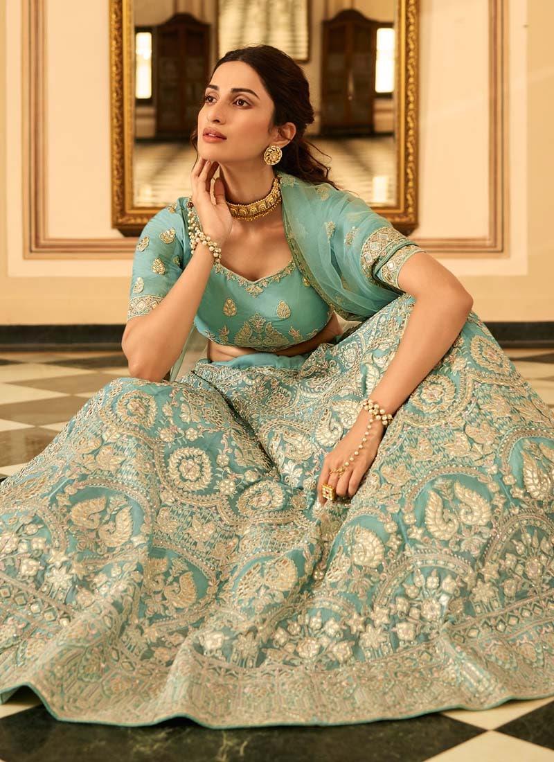 Gloroius Turquoise Color Organza Base Gota And Zari Work Lehenga Choli Clearance Store Cheap Online