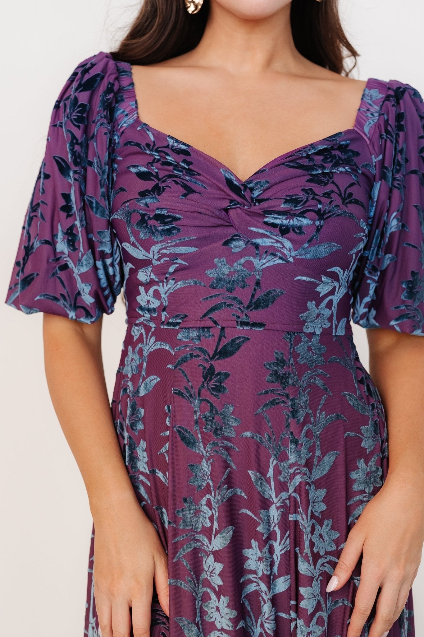 Westbrook Velvet Dress | Plum + Blue Floral Clearance Wholesale Pice