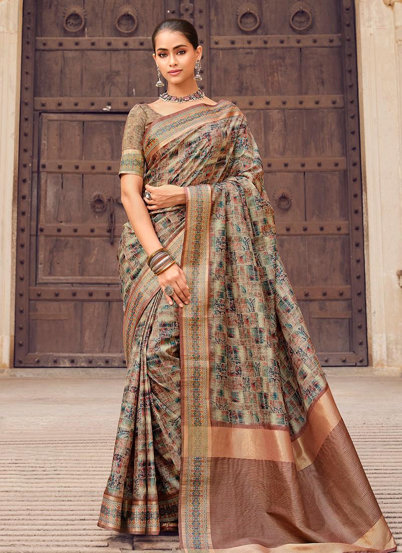 Digital Print Beige Textured Silk Saree Buy Cheap Wide Range Of