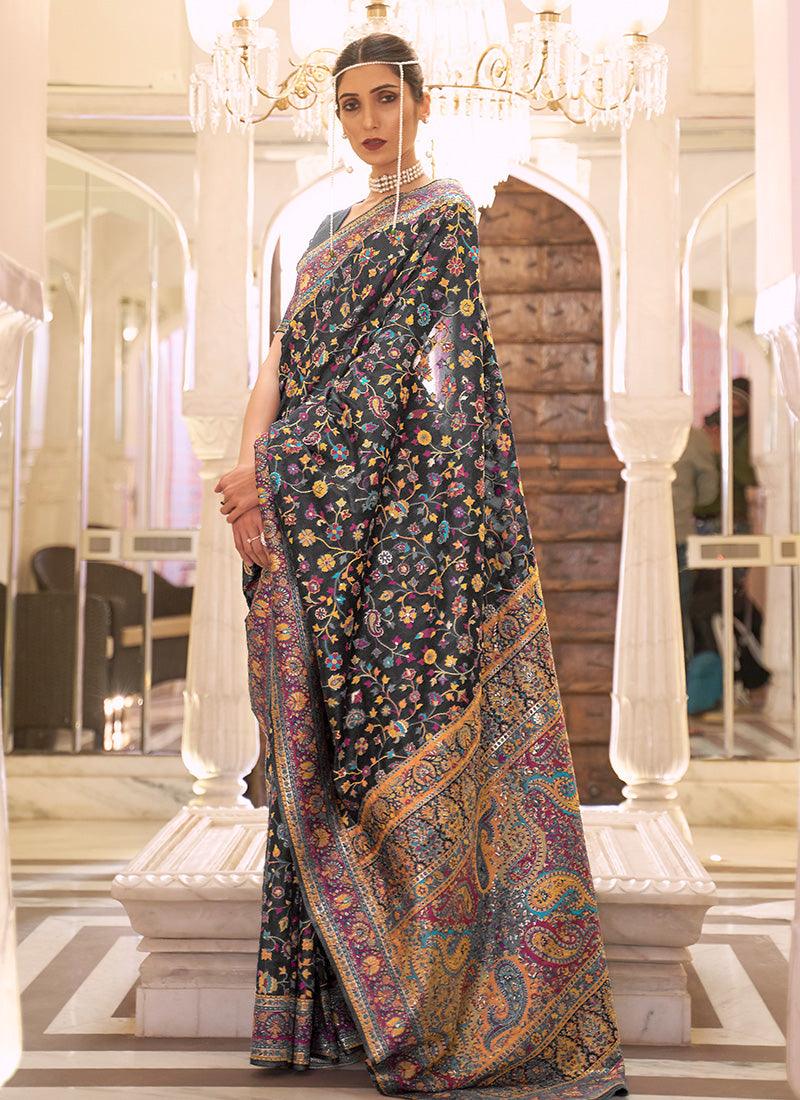 Black Printed Occasional Floral Saree Pre Order Online