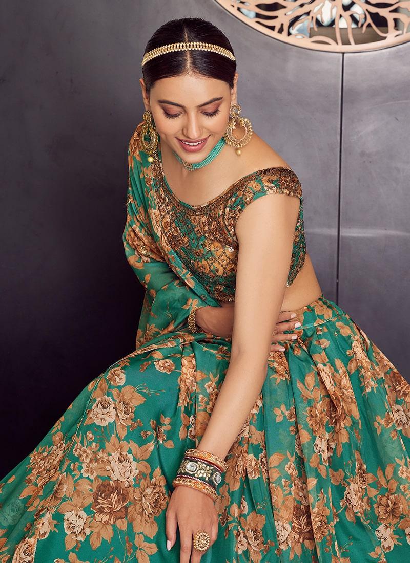 Beauteous Green Color Organza Base Floral Print Lehenga Choli 2025 Cheap Online