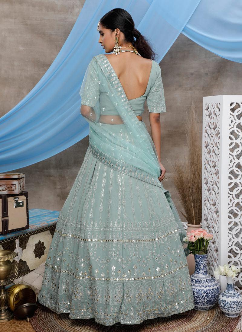 Pastel Green Soft Net A-Line Sangeet Lehenga Choli Sale Low Shipping Fee