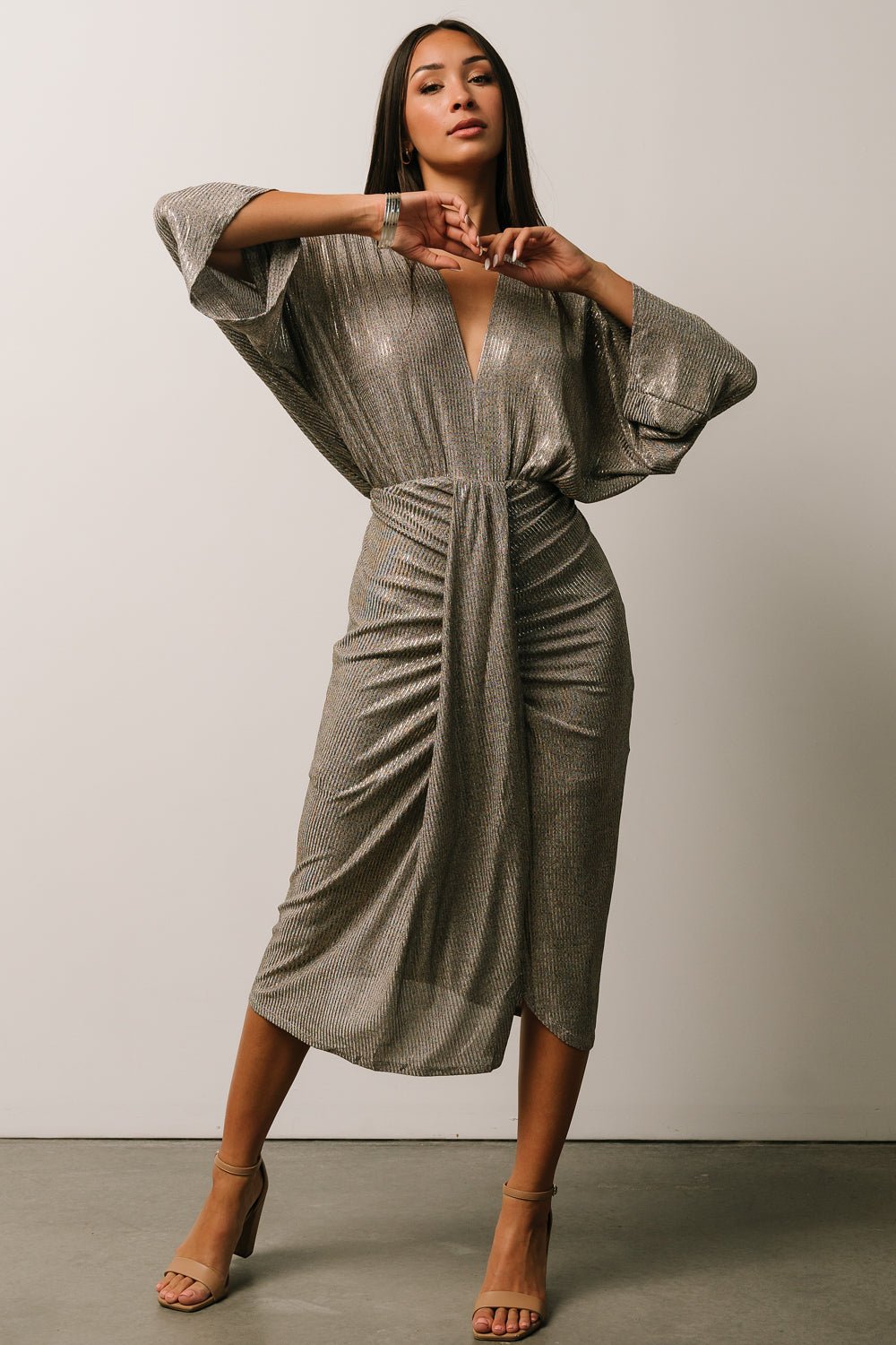 Ciara Ruched Midi Dress | Silver Metallic Cheap With Mastercard