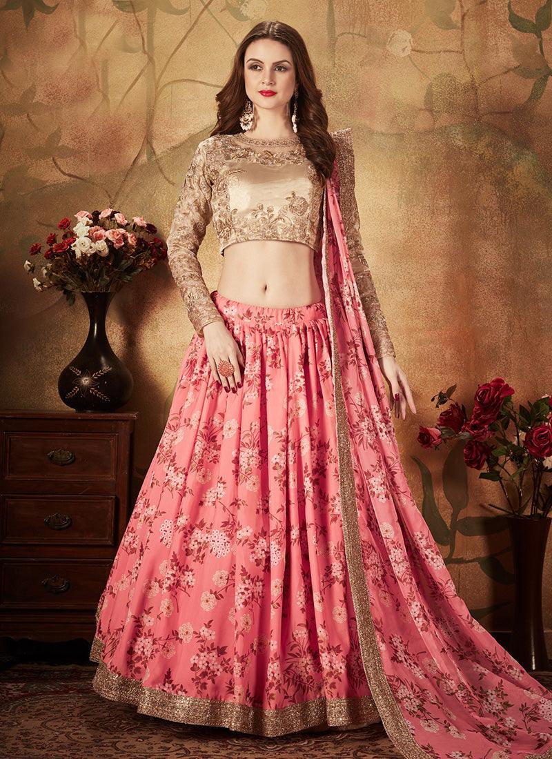 Pink Color Organza Fabric Lehenga With Floral Print Largest Supplier For Sale