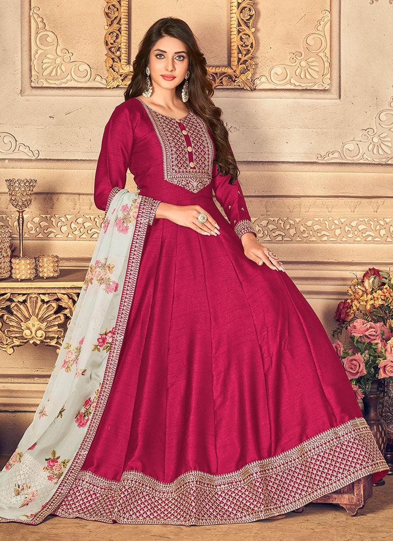 Silk Base Red Anarkali Suit With Duapatta Sale Best Pices