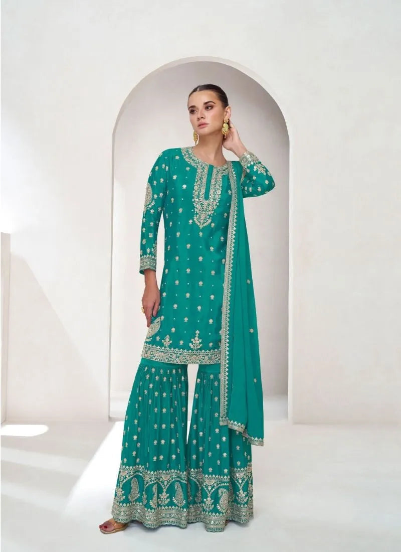 Trendy Green  Embroidered chinon palazzo suit Cheap Eastbay