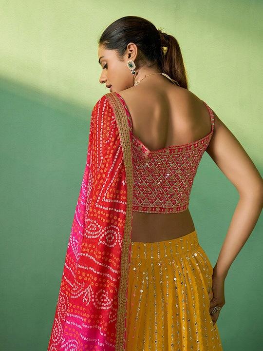 Yellow Georgette Sequined A-Line Lehenga choli Cheap Purchase