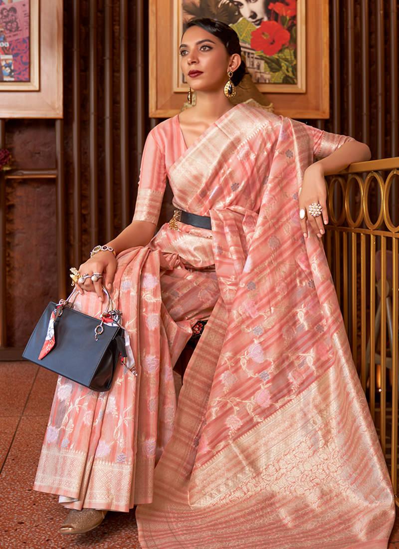 Peach Color Printed Floral Saree Sale With Mastercard