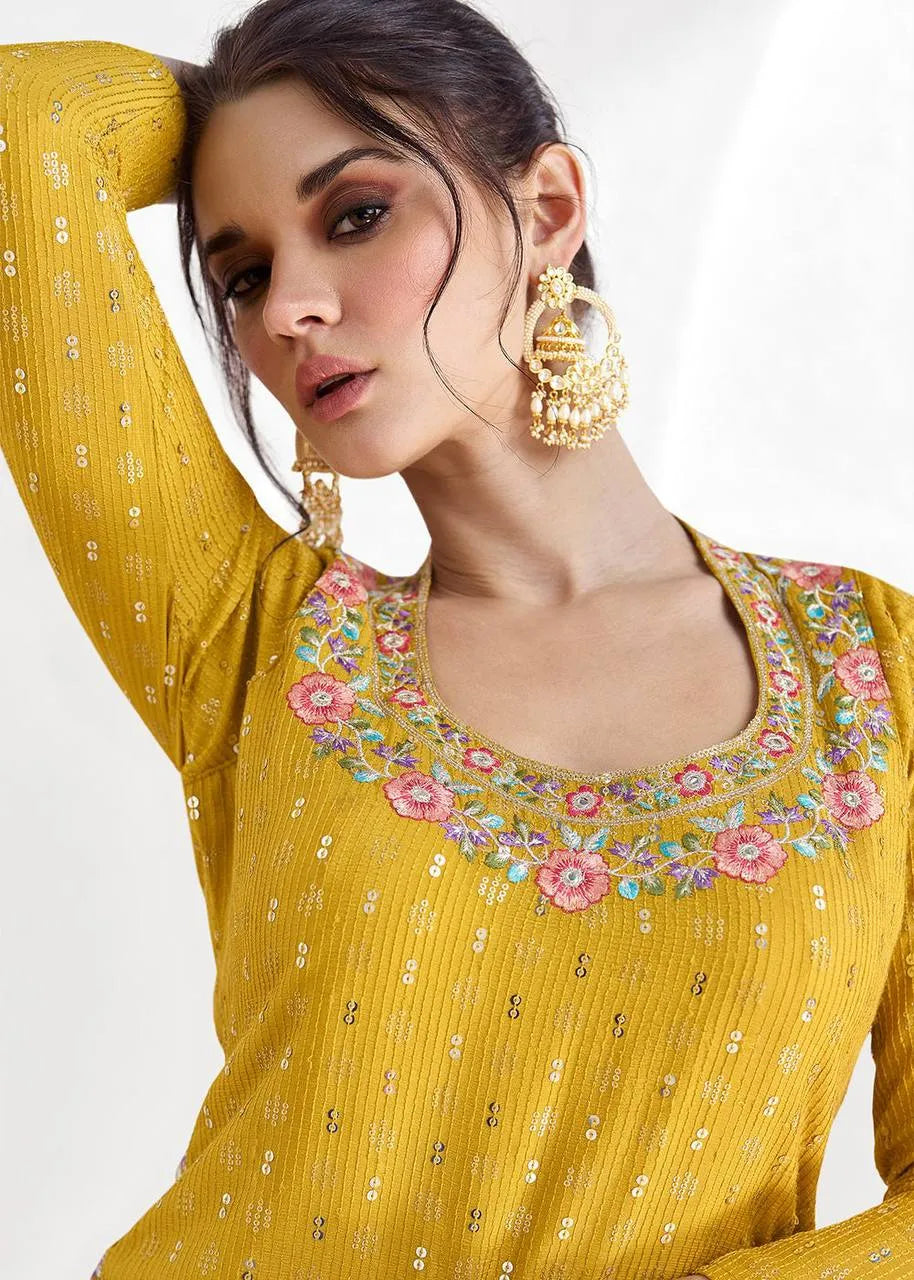 Exquisite Yellow Chinon Embroidered Lehenga Choli Outlet Exclusive