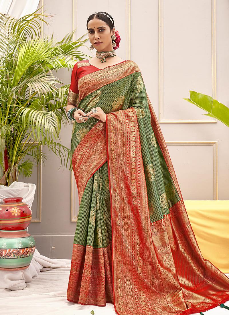 Banarasi Silk Material Green Color Saree With Silk Weave Manchester