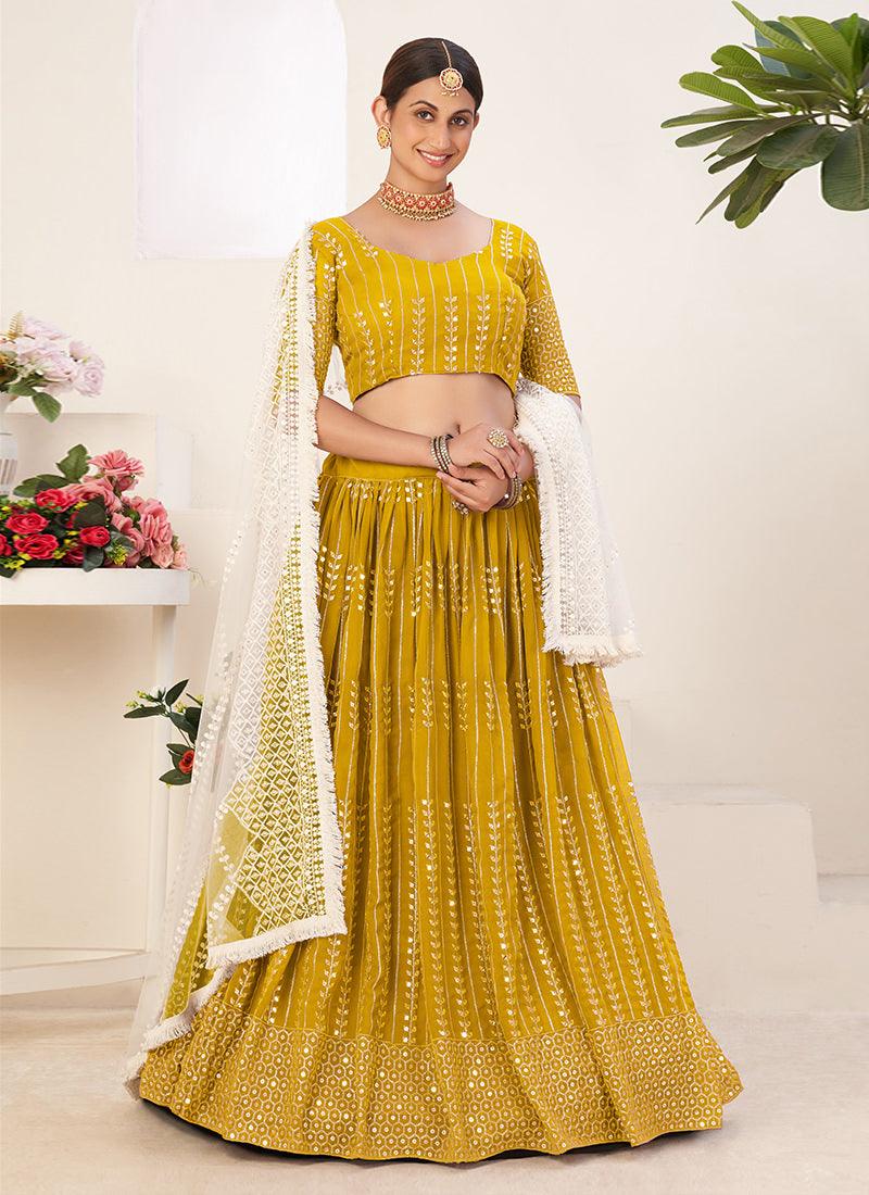 Art Silk Fabric Mustard Lehenga Discount Latest Collections