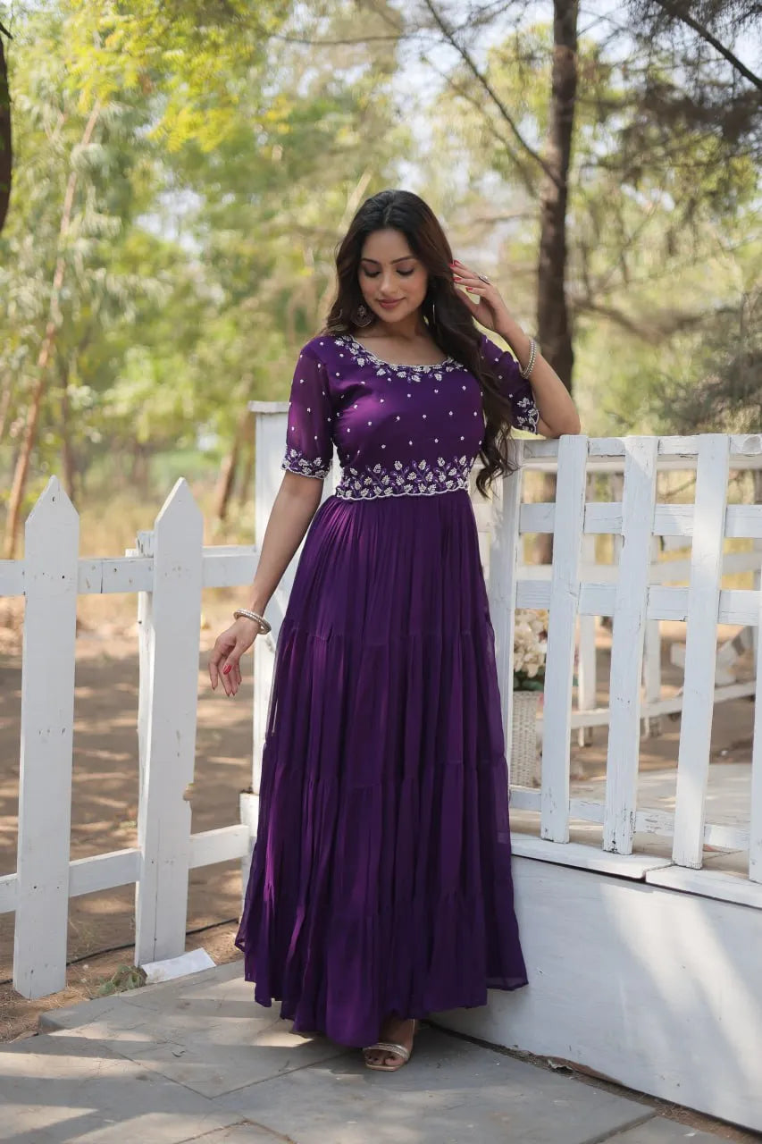 Beads Embroidered Faux Georgette Designer Gown Buy Cheap Looking For