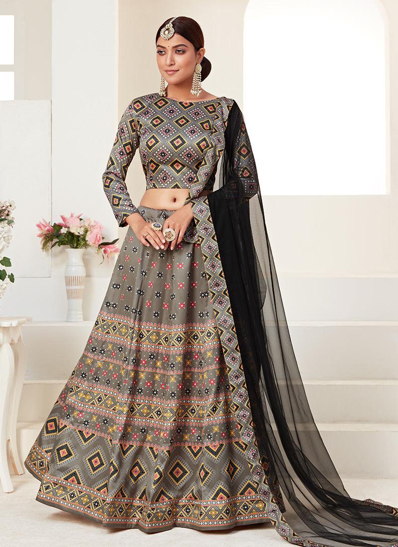 Digital Print Kalidar Grey Chaniya Choli Supply Online