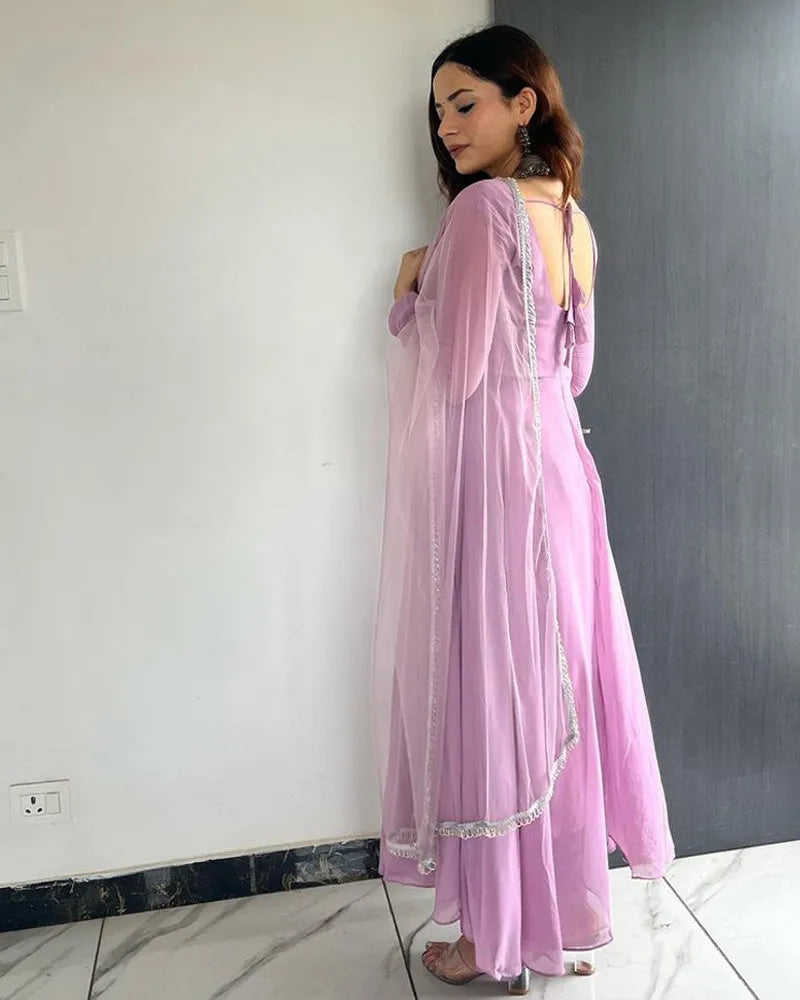 Trending Lavender Pure Faux Georgette Anarkali Pant Suit Sale Explore