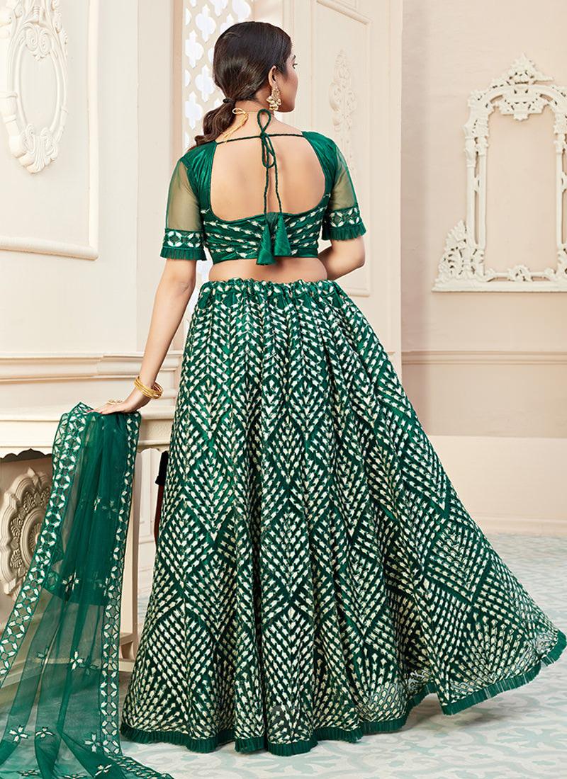 Heavy Sequins Floral Work Green Lehenga Best Sale Online