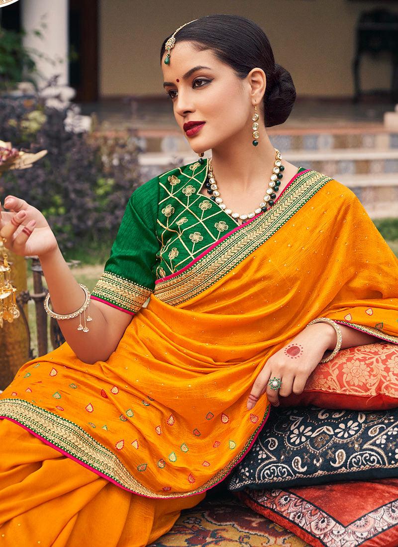 Orange Embroidered Traditional Saree Clearance Best Place