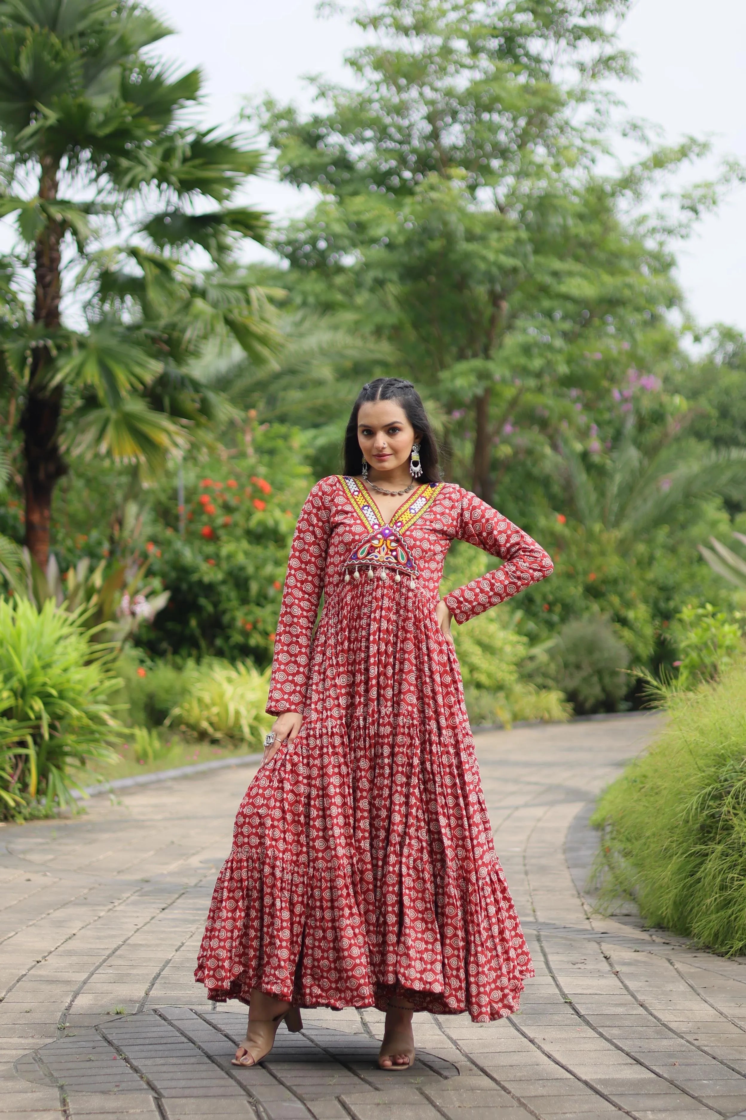 Heavy Cotton Printed and Kutchi Design Gown For Navratri Free Shipping Discounts