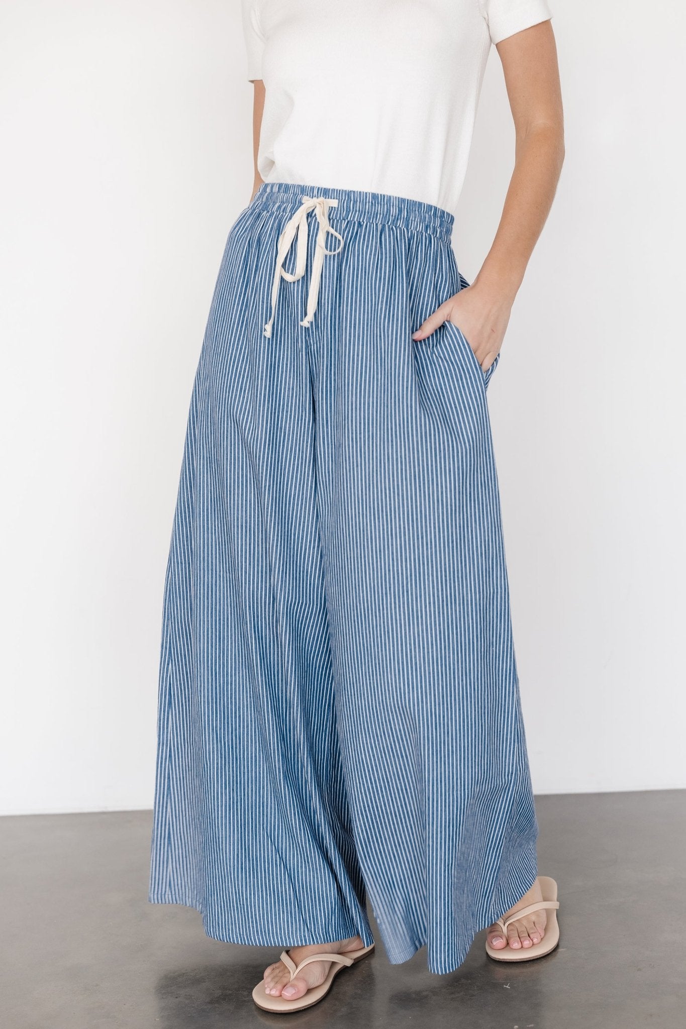 Odelia Striped Pants | Blue + Off White Stripe Cheap Supply